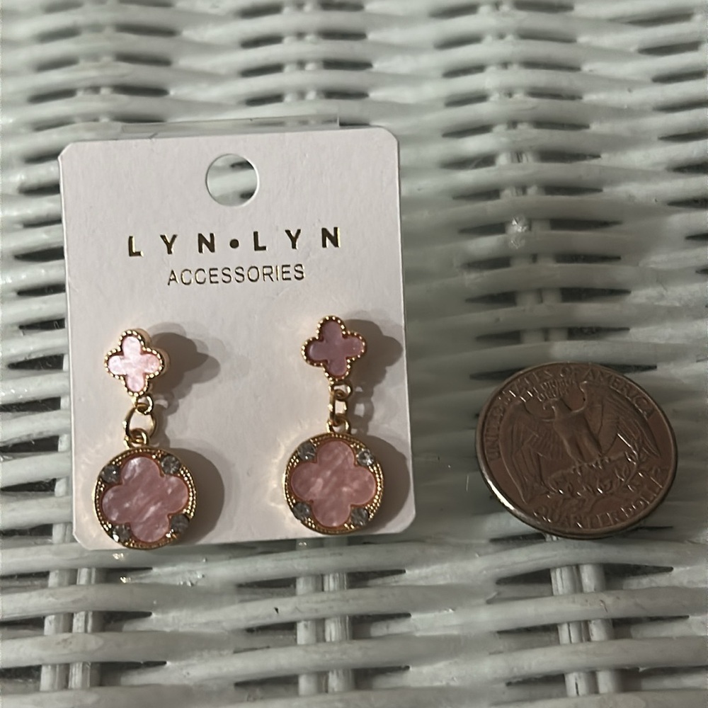 Pink and Gold Dangle Earrings - Picture 8 of 8